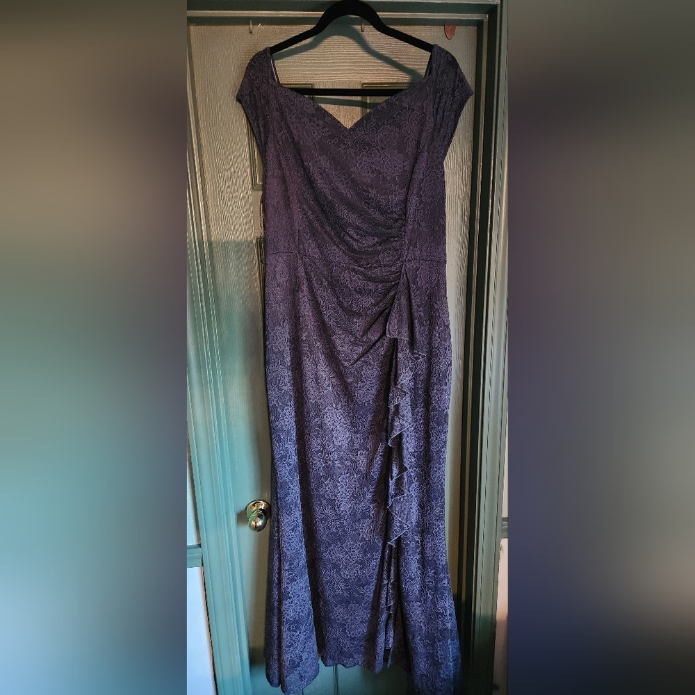 Blue/Gray maxi Mother of the Bride lace-overlay Miusol brand dress, NWT